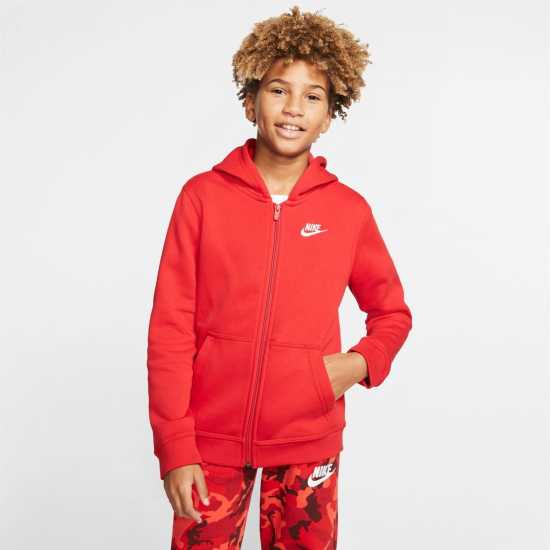 Nike Детска Блуза С Качулка Full Zip Hoody Juniors Red/White Детски суитчъри и блузи с качулки