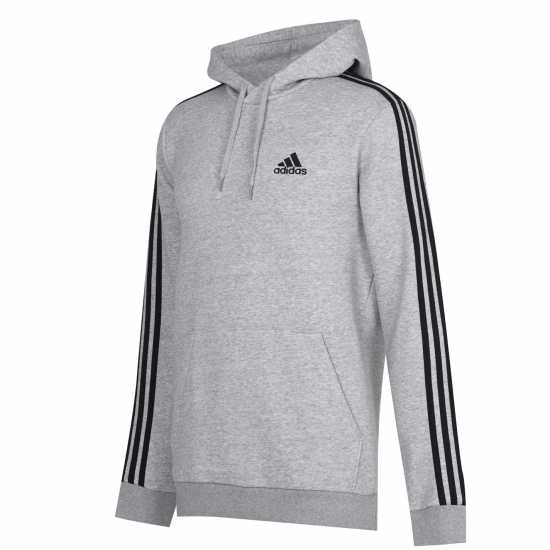Adidas Essentials Fleece 3-Stripes Hoodie Mens MedGrey/White Мъжки полар