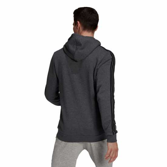 Adidas Essentials Fleece 3-Stripes Hoodie Mens Dark Grey/White - Мъжки полар