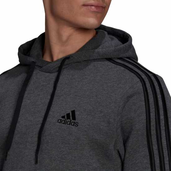 Adidas Essentials Fleece 3-Stripes Hoodie Mens Dark Grey/White Мъжки полар