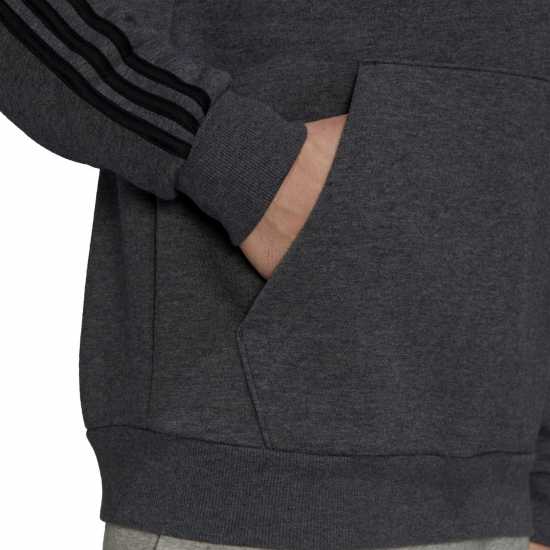 Adidas Essentials Fleece 3-Stripes Hoodie Mens Dark Grey/White Мъжки полар
