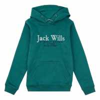 Jack Wills Kids Batsford Script Logo Hoodie Green Heron Детски суитчъри и блузи с качулки