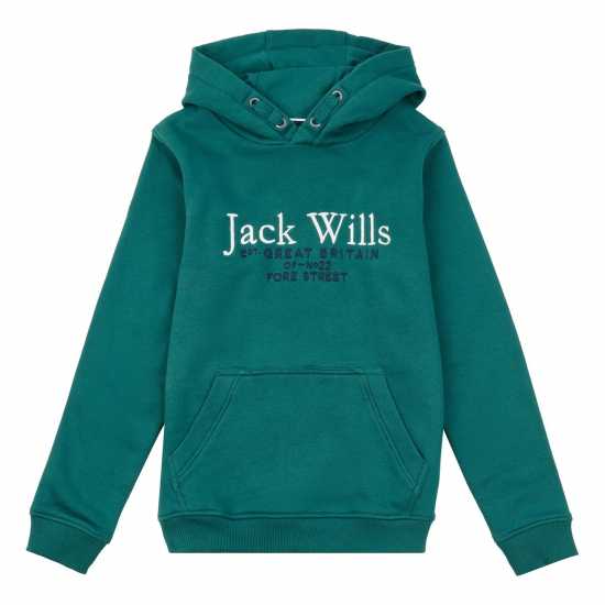 Jack Wills Kids Batsford Script Logo Hoodie Green Heron - Детски суитчъри и блузи с качулки