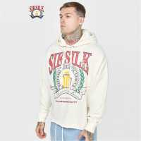 Siksilk Ecru Varsity Anniversary Print Oth Hoodie Mens Светло бежово Мъжки суитчъри и блузи с качулки
