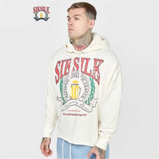 Siksilk Ecru Varsity Anniversary Print Oth Hoodie Mens Светло бежово Мъжки суитчъри и блузи с качулки