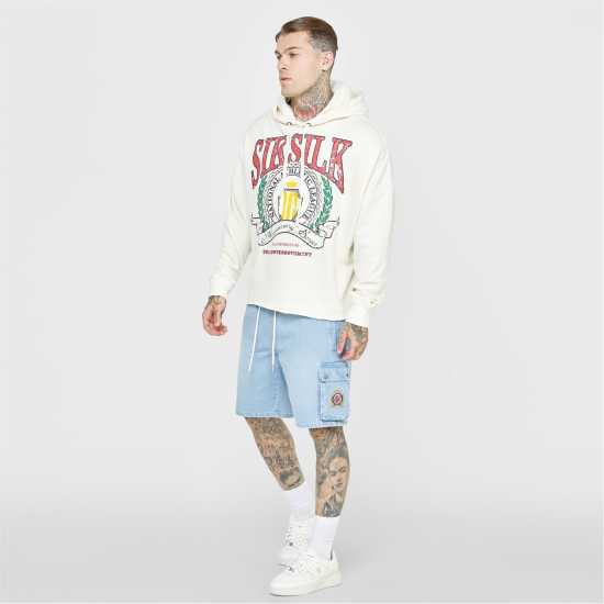 Siksilk Ecru Varsity Anniversary Print Oth Hoodie Mens Светло бежово Мъжки суитчъри и блузи с качулки
