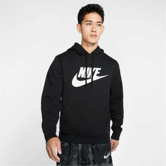 Nike Sportswear Club Fleece Men's Graphic Pullover Hoodie Black/White - Мъжки суитчъри и блузи с качулки