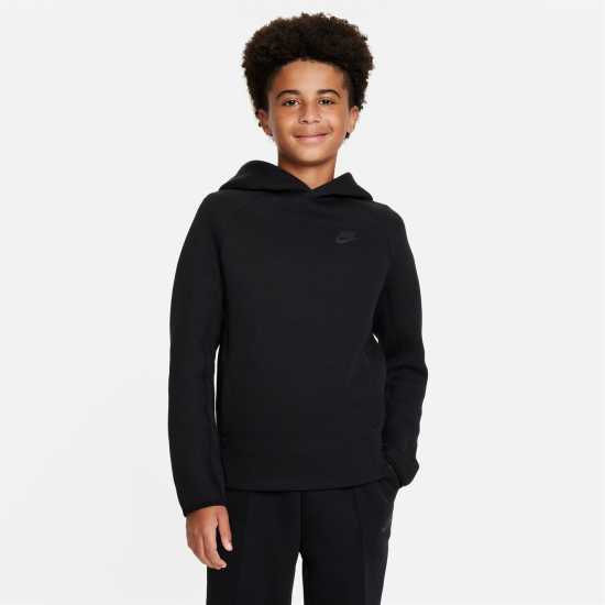 Nike Sportswear Tech Fleece Big Kids' (Boys') Pullover Hoodie Black/White Детски суитчъри и блузи с качулки