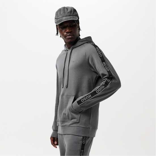 Hugo Boss Hugo Mens Hugo Bodywear Liam Soft Cotton Pullover Hoodie With Logo Tape Detail - Natural Fabric Сиво 