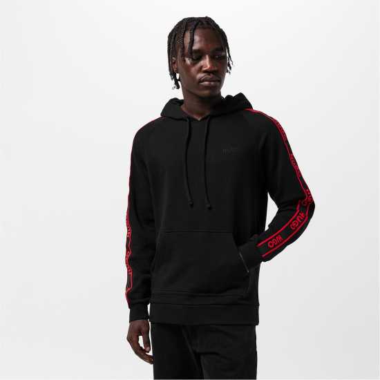 Hugo Mens HUGO Bodywear Liam Soft Cotton Pullover Hoodie with Logo Tape Detail - Natural Fabric Черно 