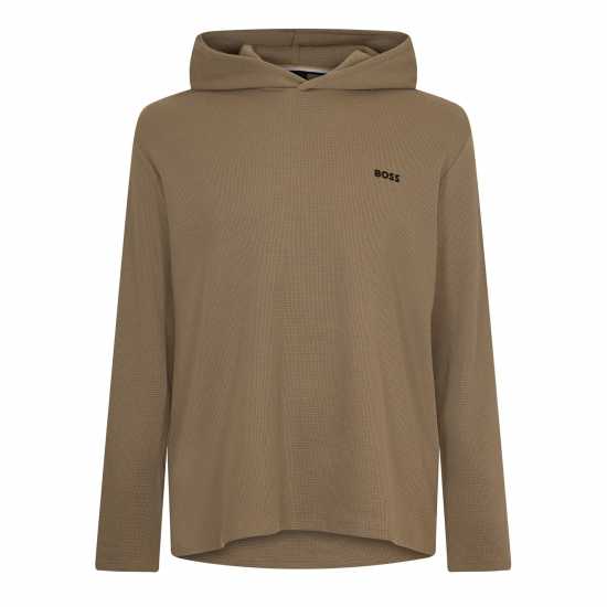 Hugo Boss Boss Mens Boss Bodywear Waffle Loungewear Hoodie With Logo Detail Open Brown 245 