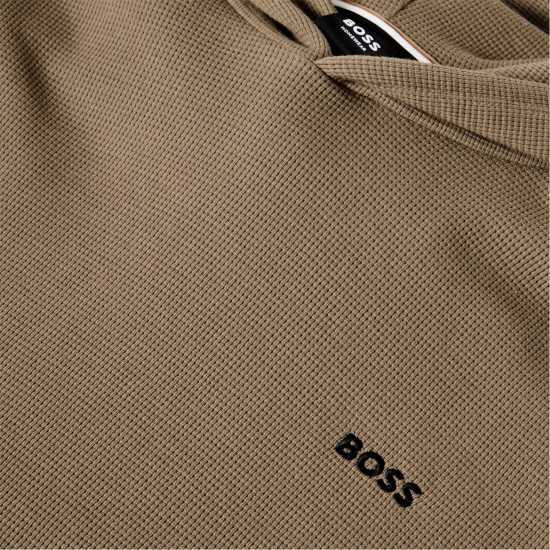 Hugo Boss Boss Mens Boss Bodywear Waffle Loungewear Hoodie With Logo Detail Open Brown 245 