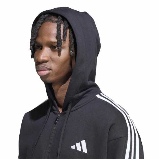 Adidas Essentials Fleece 3-Stripes Full-Zip Hoodie Mens Black/White 