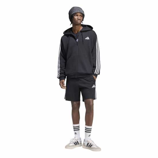 Adidas Essentials Fleece 3-Stripes Full-Zip Hoodie Mens Black/White 