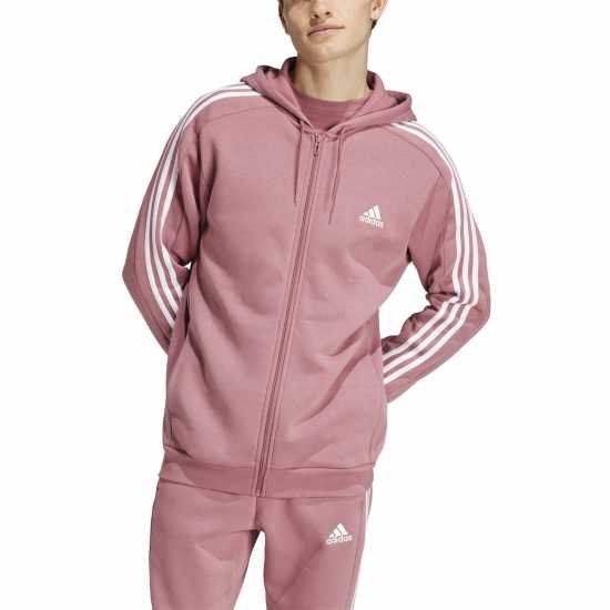 Мъжки суитчъри и блузи с качулки Adidas Essentials Fleece 3-Stripes Full-Zip Hoodie Mens Бордово Adidas Essentials Fleece 3-Stripes Full-Zip Hoodie Mens Бордово Мъжки суитчъри и блузи с качулки
