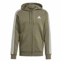 Adidas Essentials Fleece 3-Stripes Full-Zip Hoodie Mens Legacy Green Мъжки полар