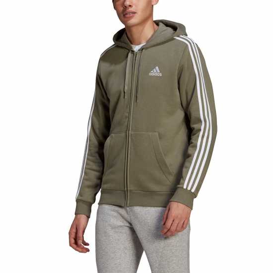 Мъжки суитчъри и блузи с качулки Adidas Fleece 3-Stripes Full-Zip Hoodie Mens Olive Strata Adidas Fleece 3-Stripes Full-Zip Hoodie Mens Olive Strata Мъжки суитчъри и блузи с качулки
