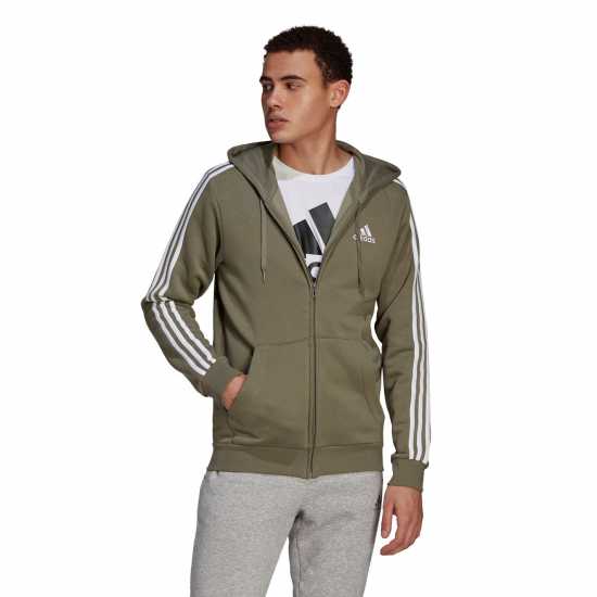 Мъжки суитчъри и блузи с качулки Adidas Fleece 3-Stripes Full-Zip Hoodie Mens Olive Strata Adidas Fleece 3-Stripes Full-Zip Hoodie Mens Olive Strata Мъжки суитчъри и блузи с качулки