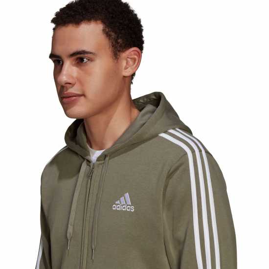 Мъжки суитчъри и блузи с качулки Adidas Fleece 3-Stripes Full-Zip Hoodie Mens Olive Strata Adidas Fleece 3-Stripes Full-Zip Hoodie Mens Olive Strata Мъжки суитчъри и блузи с качулки