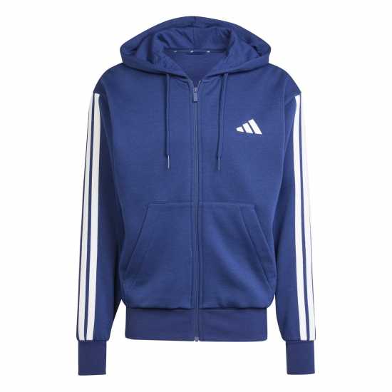 Adidas Essentials Fleece 3-Stripes Full-Zip Hoodie Mens Navy/White Adidas Essentials Fleece 3-Stripes Full-Zip Hoodie Mens Navy/White