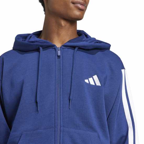 Adidas Essentials Fleece 3-Stripes Full-Zip Hoodie Mens Navy/White Adidas Essentials Fleece 3-Stripes Full-Zip Hoodie Mens Navy/White