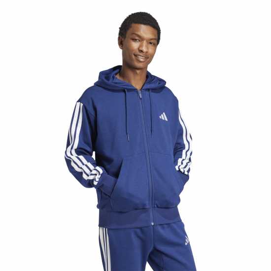 Adidas Essentials Fleece 3-Stripes Full-Zip Hoodie Mens Navy/White Adidas Essentials Fleece 3-Stripes Full-Zip Hoodie Mens Navy/White