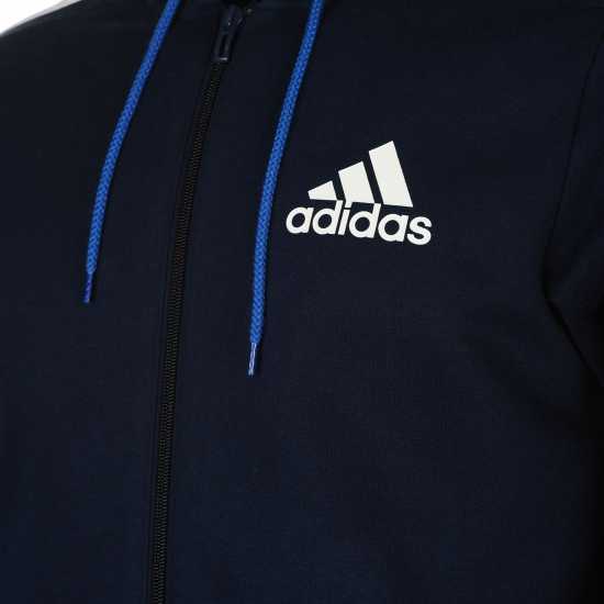 Adidas Essentials Fleece 3-Stripes Full-Zip Hoodie Mens Морско синьо/Бяло Мъжки суитчъри и блузи с качулки