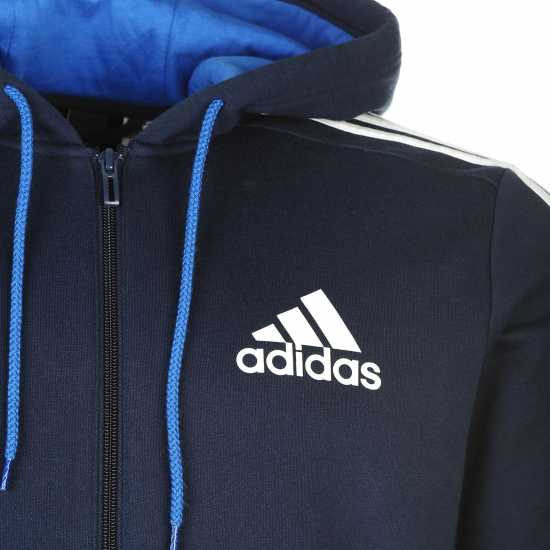 Adidas Essentials Fleece 3-Stripes Full-Zip Hoodie Mens Морско синьо/Бяло Мъжки суитчъри и блузи с качулки