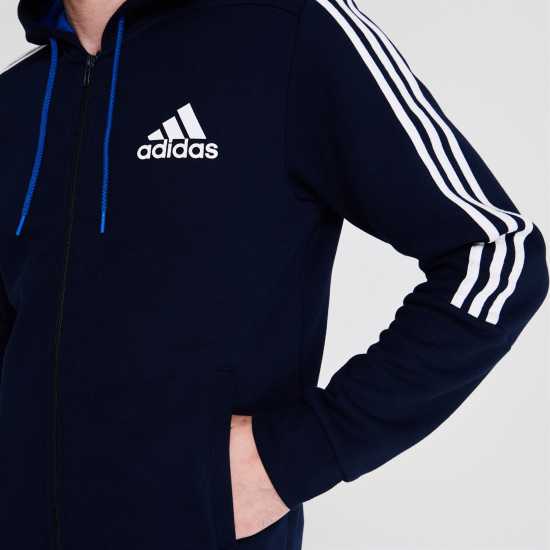 Adidas Essentials Fleece 3-Stripes Full-Zip Hoodie Mens Морско синьо/Бяло Мъжки суитчъри и блузи с качулки