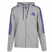 Adidas Essentials Fleece 3-Stripes Full-Zip Hoodie Mens MedGrey/Black Мъжки полар