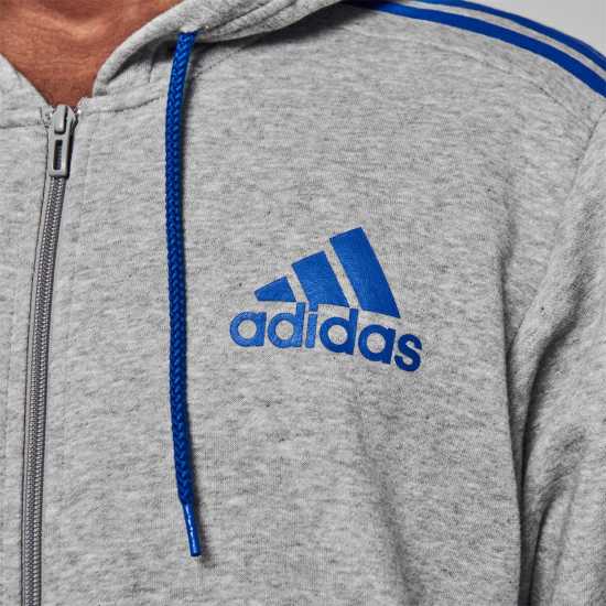Adidas Fleece 3-Stripes Full-Zip Hoodie Mens Med Grey/Black Мъжки полар