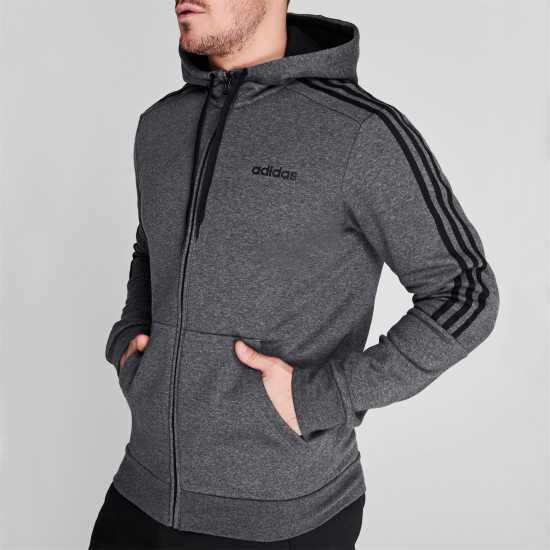 Мъжки суитчъри и блузи с качулки Adidas Essentials Fleece 3-Stripes Full-Zip Hoodie Mens Тъмносиво/Черно Adidas Essentials Fleece 3-Stripes Full-Zip Hoodie Mens Тъмносиво/Черно Мъжки суитчъри и блузи с качулки