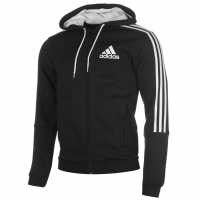 Adidas Essentials Fleece 3-Stripes Full-Zip Hoodie Mens Black/White Мъжки полар