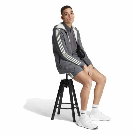 Adidas Fleece 3-Stripes Full-Zip Hoodie Mens Grey/Green Мъжки суитчъри и блузи с качулки