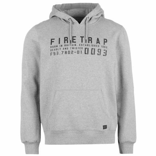 Firetrap Mens Graphic Fleece Hoodie Grey Marl Мъжки полар