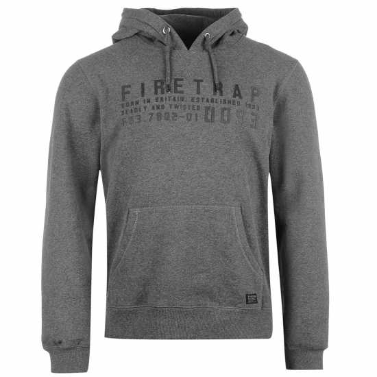 Firetrap Mens Graphic Fleece Hoodie Тъмно сиво марл Мъжки суитчъри и блузи с качулки