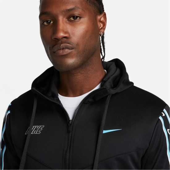 Nike Sportswear Repeat Men's Full-Zip Hoodie Black/Blue - Мъжки суитчъри и блузи с качулки