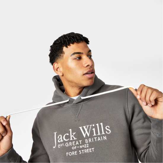 Jack Wills Batsford Graphic Logo Hoodie Slate - Мъжки суитчъри и блузи с качулки