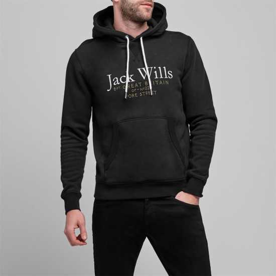 Jack Wills Batsford Graphic Logo Hoodie Black - Мъжки суитчъри и блузи с качулки