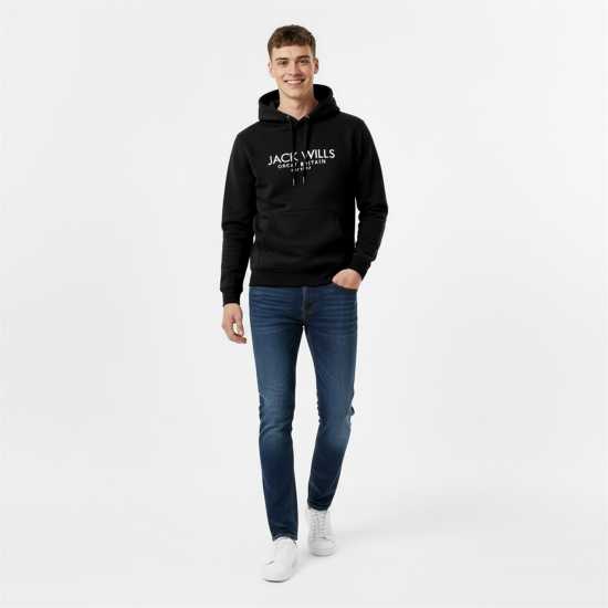 Jack Wills Batsford Logo Hoodie Mens Черно Мъжки суитчъри и блузи с качулки