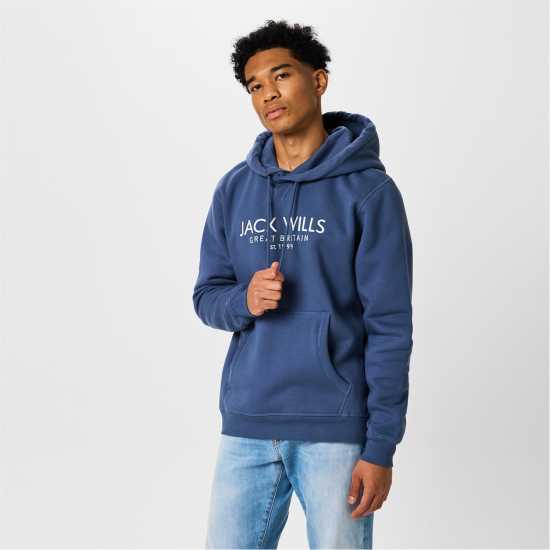 Мъжки суитчъри и блузи с качулки Jack Wills Batsford Logo Hoodie Mens Винтажно индиго Jack Wills Batsford Logo Hoodie Mens Винтажно индиго Мъжки суитчъри и блузи с качулки