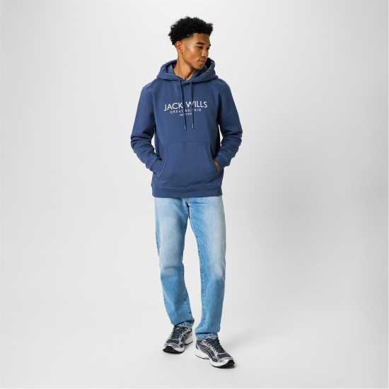 Мъжки суитчъри и блузи с качулки Jack Wills Batsford Logo Hoodie Mens Винтажно индиго Jack Wills Batsford Logo Hoodie Mens Винтажно индиго Мъжки суитчъри и блузи с качулки