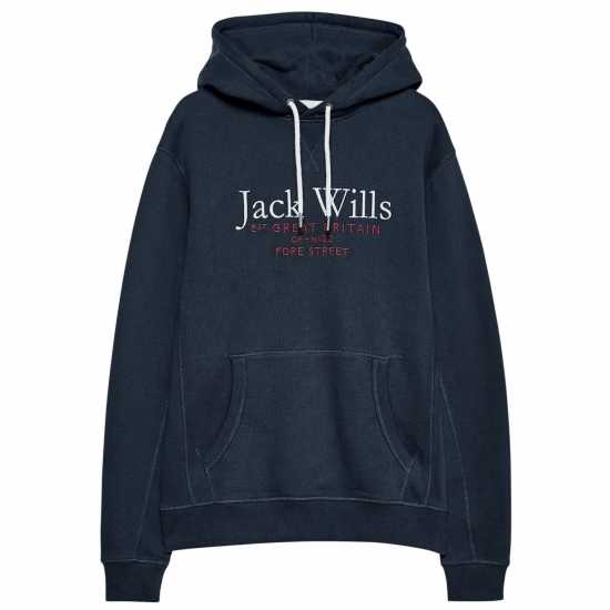 Jack Wills Batsford Logo Hoodie Mens Морска синьо Мъжки суитчъри и блузи с качулки