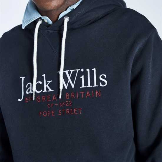 Jack Wills Batsford Logo Hoodie Mens Морска синьо Мъжки суитчъри и блузи с качулки