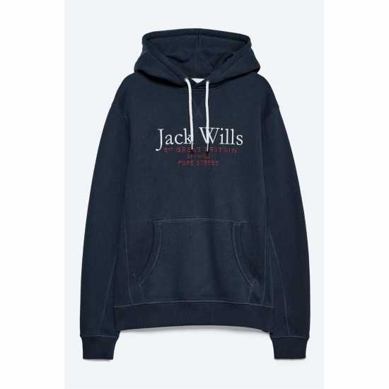 Jack Wills Batsford Logo Hoodie Mens Морска синьо Мъжки суитчъри и блузи с качулки