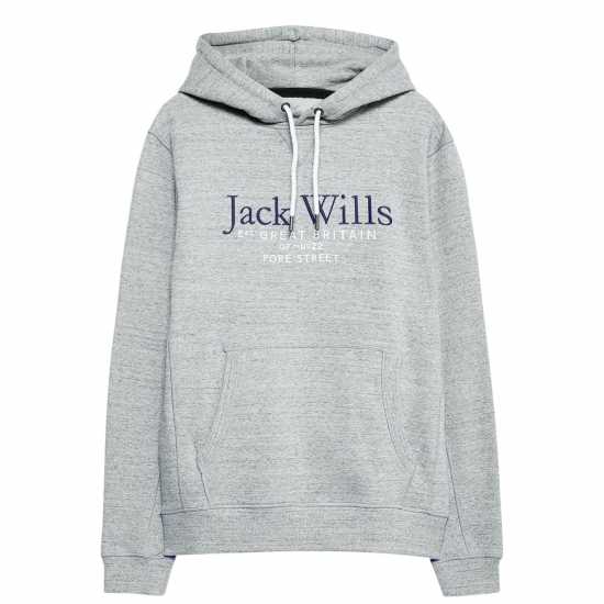 Jack Wills Batsford Graphic Logo Hoodie Grey Marl Мъжки суитчъри и блузи с качулки