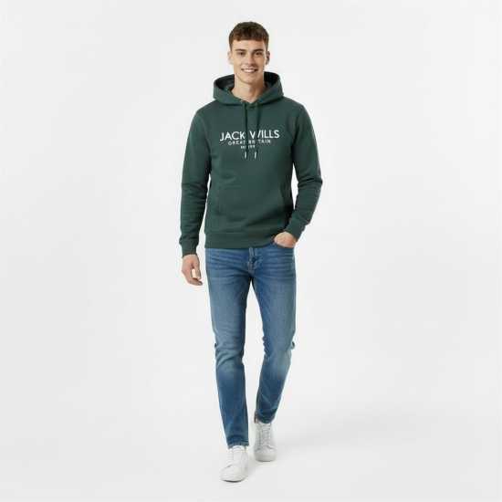 Jack Wills Batsford Logo Hoodie Mens Dark Pine Мъжки суитчъри и блузи с качулки