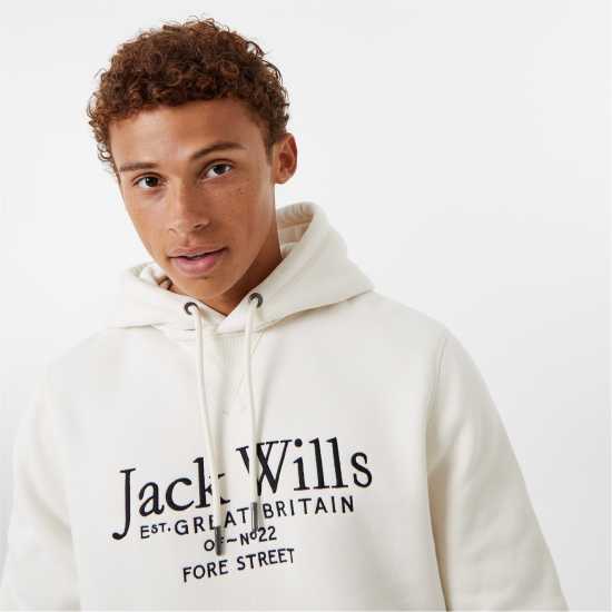 Jack Wills Batsford Logo Hoodie Mens Cream Мъжки суитчъри и блузи с качулки