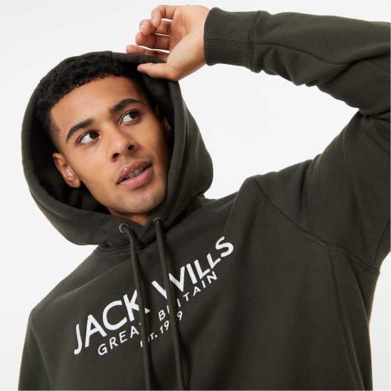 Jack Wills Batsford Graphic Logo Hoodie Khaki Мъжки суитчъри и блузи с качулки