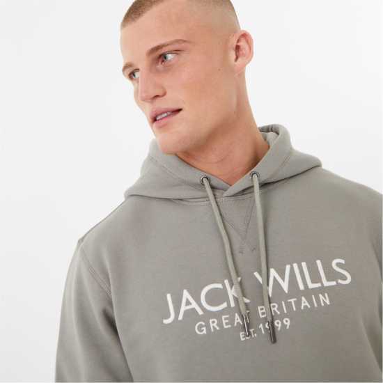 Jack Wills Batsford Graphic Logo Hoodie Washed Khaki Мъжки суитчъри и блузи с качулки